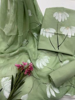 MANN MANI - Pista Green 3 Piece Suit Set (Unstitched)