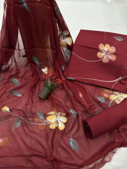 MANN MANI - Maroon 3 Piece Suit Set (Unstitched)