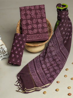 MANN MANI - Maroon Cotton 3 Piece Suit Set Kota Doria Dupatta (Unstitched)