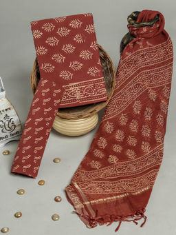 MANN MANI - Break Coloured Cotton 3 Piece Suit Set Kota Doria Dupatta (Unstitched)