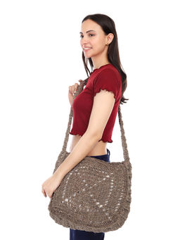 ITIHASIKALA - Women Crochet Quad Spirit Tote Bag- Brown