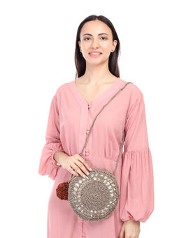 ITIHASIKALA - Women Jute Jail crochet sling bag - Brown