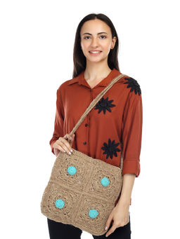 ITIHASIKALA - Women Square Crochet Handbag - Brown