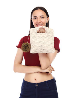ITIHASIKALA - Women Crochet Square Pouch - Off White