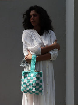 ITIHASIKALA - Women Square Crochet Wristlet - Blue