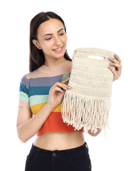 ITIHASIKALA - Women Crochet Miniature Handbag - Off White