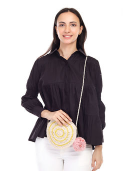 ITIHASIKALA - Women Crochet Miniature Round Sling Bag - Off White