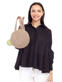 ITIHASIKALA - Women Miniature Round crochet bag - Brown