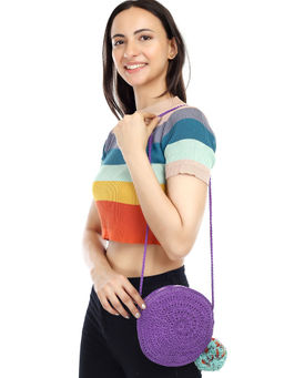 ITIHASIKALA - Women Crochet Miniature Round Sling bag- Purple