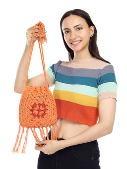 ITIHASIKALA - Women crochet Potli Bag- Orange