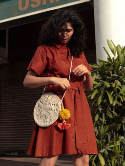 ITIHASIKALA - Women Crochet Round Designer Sling bag- Off White