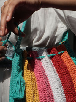 ITIHASIKALA - Women Rainbow crochet Tote bag - Multi-Color