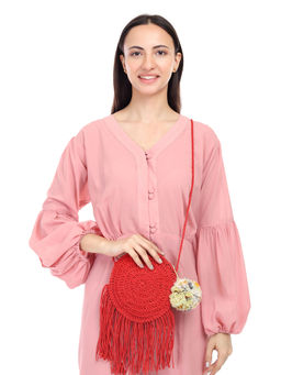 ITIHASIKALA - Women Crochet Miniature Sling Bag - Red