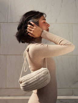 ITIHASIKALA - Women Crochet Duffel Sling bag - Off White