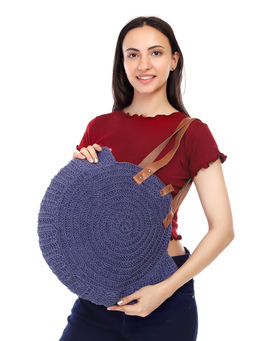 ITIHASIKALA - Women Blue Crochet Tote Bag - Blue