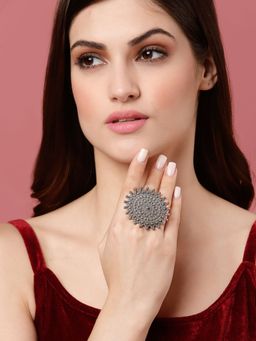 PANASH - Women Oxidised Silver Toned Adjustable Finger Ring