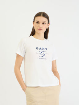 GANT - Women White Brand Logo Crew Neck Short Sleeves T-Shirt