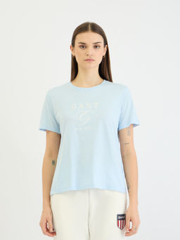 GANT - Women Blue Brand Logo Crew Neck Short Sleeves T-Shirt