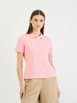 GANT - Women Pink Solid Polo Collar Short Sleeves Polo T-Shirt
