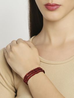 OOMPH - Natural Wood Maroon Colour Buddha Meditation 108 Prayer Beads Mala Bracelet