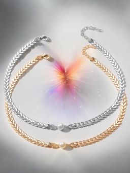 OOMPH - Gold and Silver Tone Delicate Pearl Party Fashion Choker Necklace (Set of 2)