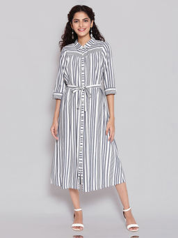 Aurelia - Blue Shirt Collar Straight Dress