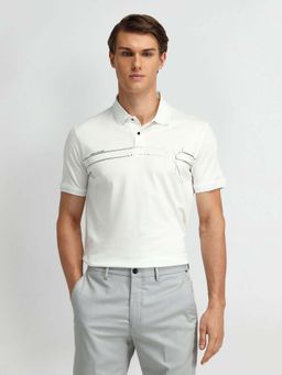 Arrow Newyork - Brand Printed Cotton White Polo T-Shirt