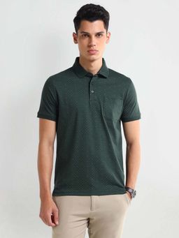 Arrow - Geometric Printed Regular Green Polo T-Shirt