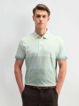 Arrow - Horizontal Striped Cotton Green Polo T-Shirt