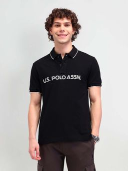 U.S. Polo Assn. Denim Co. - Brand Printed Cotton Black Polo T-Shirt
