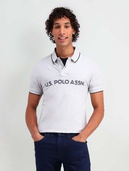 U.S. Polo Assn. Denim Co. - Brand Printed Muscle Fit Grey Polo T-Shirt