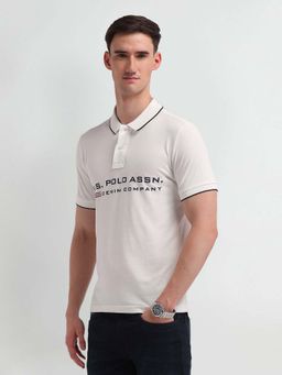 U.S. Polo Assn. Denim Co. - Brand Printed Cotton Beige Polo T-Shirt