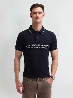 U.S. Polo Assn. Denim Co. - Brand Printed Cotton Blue Polo T-Shirt