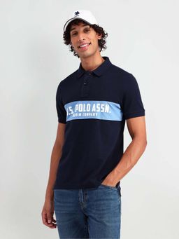 U.S. Polo Assn. Denim Co. - Brand Printed Muscle Fit Blue Polo T-Shirt