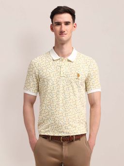 U.S. POLO ASSN. - Floral Printed Slim Fit Yellow Polo T-Shirt