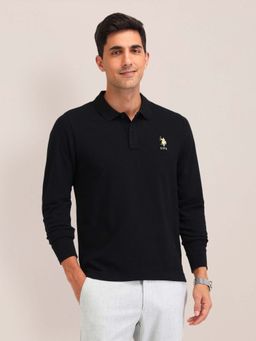 U.S. POLO ASSN. - Textured Slim Fit Black Polo T-Shirt