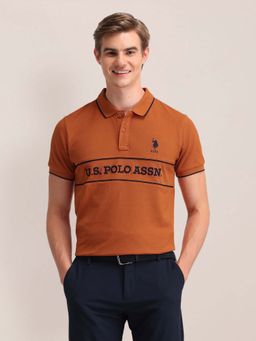 U.S. POLO ASSN. - Typographic Cotton Orange Polo T-Shirt