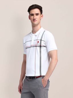U.S. POLO ASSN. - Horizontal Striped Slim Fit White Polo T-Shirt