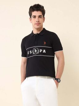 U.S. POLO ASSN. - Brand Printed Slim Fit Classic Black Polo T-Shirt