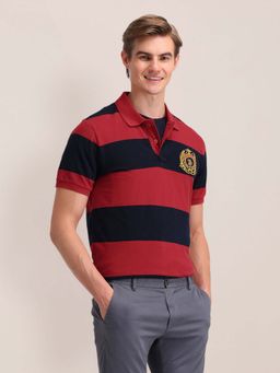 U.S. POLO ASSN. - Horizontal Striped Cotton Red Polo T-Shirt