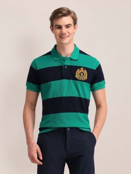 U.S. POLO ASSN. - Horizontal Striped Slim Fit Green Polo T-Shirt