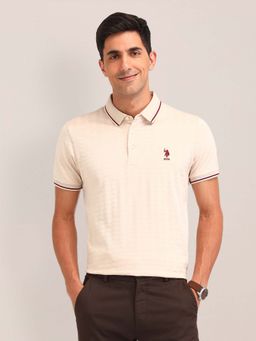 U.S. POLO ASSN. - Textured Slim Fit Beige Polo T-Shirt