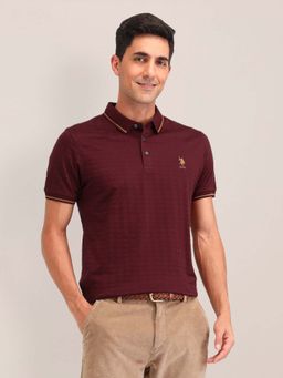 U.S. POLO ASSN. - Textured Slim Fit Red Polo T-Shirt