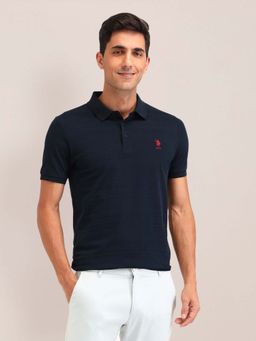 U.S. POLO ASSN. - Horizontal Striped Slim Fit Navy Blue Polo T-Shirt