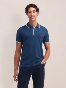 U.S. POLO ASSN. - Solid Slim Fit Blue Polo T-Shirt