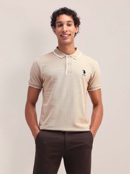 U.S. POLO ASSN. - Solid Slim Fit Beige Polo T-Shirt