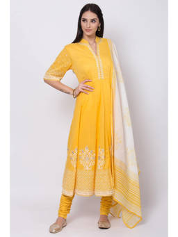 Biba - Yellow Anarkali Suit (Set of 3)