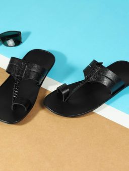 Mochi - Black Leather Open Toe Kolhapuris