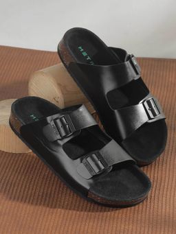 Metro - Black Leather Round Toe Sandals