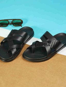 Mochi - Black Leather Round Toe Sandals